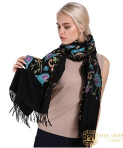 khăn dạ cashmere thêu